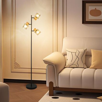 Brilagi - Golvlampa HYGGE 3xE14/15W/230V gummiträ/rökfärgad