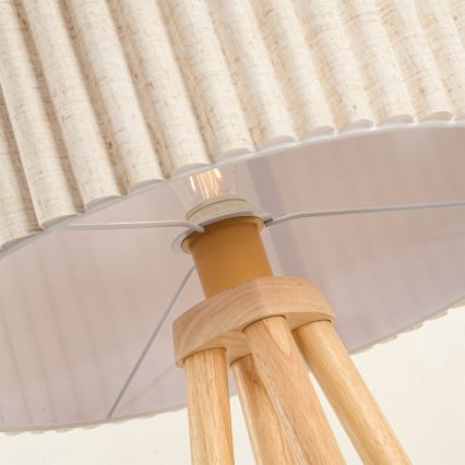 Brilagi - Golvlampa NORDIC WAVE 1xE27/15W/230V gummiträ/linne