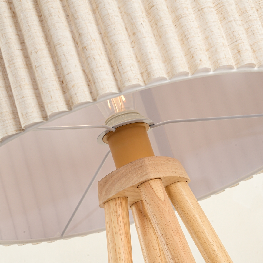 Brilagi - Golvlampa NORDIC WAVE 1xE27/15W/230V gummiträ/linne