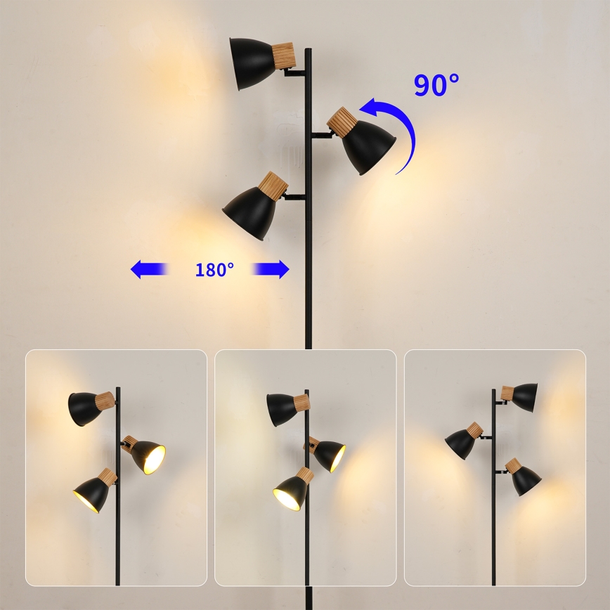 Brilagi - Golvlampa ODENSE 3xE14/10W/230V gummiträ/svart