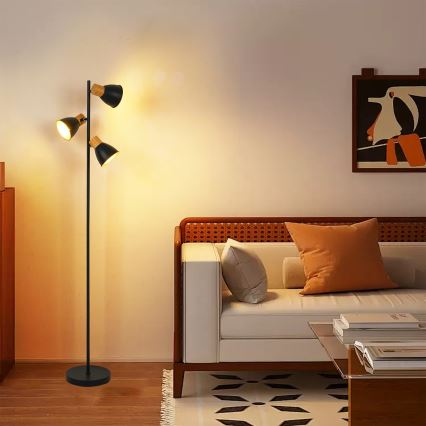 Brilagi - Golvlampa ODENSE 3xE14/10W/230V gummiträ/svart