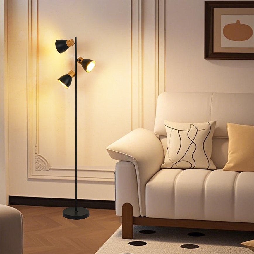 Brilagi - Golvlampa ODENSE 3xE14/10W/230V gummiträ/svart