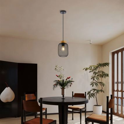 Brilagi - Hänglampa på sladd BASKLITE 1xE27/15W/230V gummiträ/svart