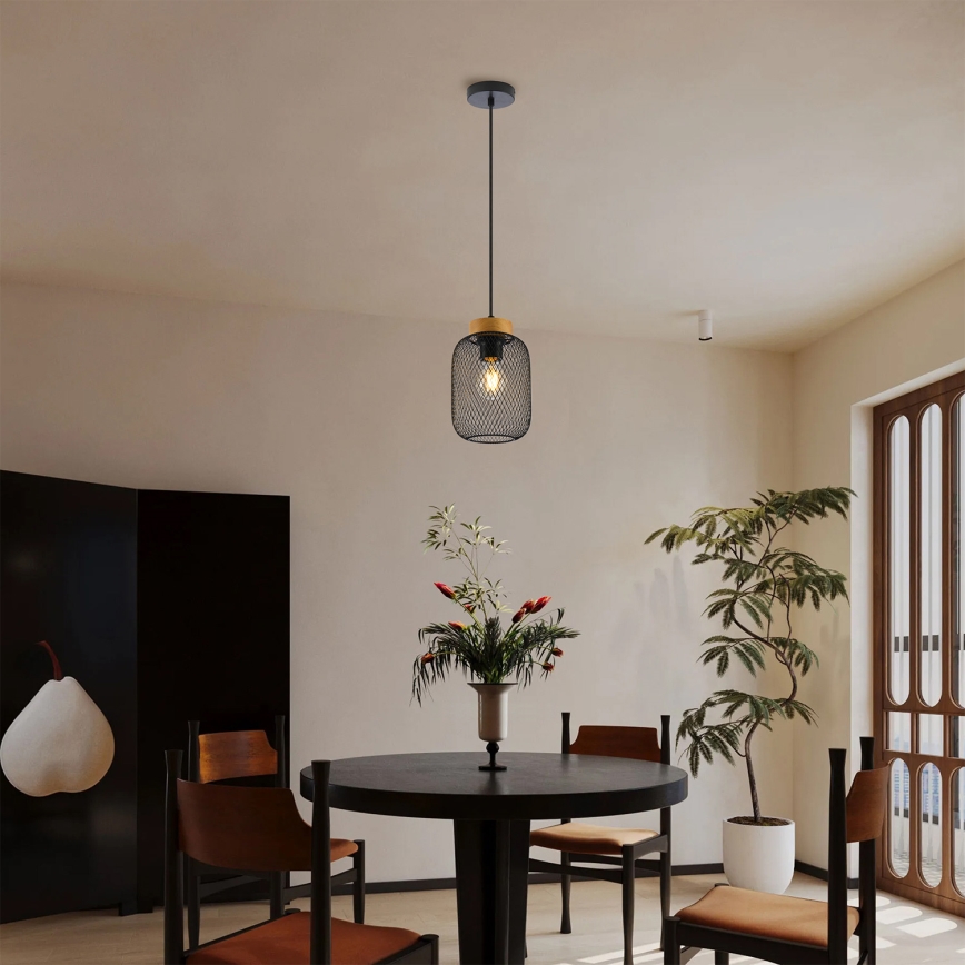 Brilagi - Hänglampa på sladd BASKLITE 1xE27/15W/230V gummiträ/svart