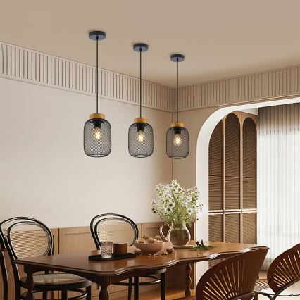 Brilagi - Hänglampa på sladd BASKLITE 1xE27/15W/230V gummiträ/svart