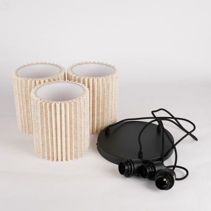 Brilagi - Hänglampa på sladd NORDIC WAVE 3xE27/15W/230V Ø 38 cm linne/svart