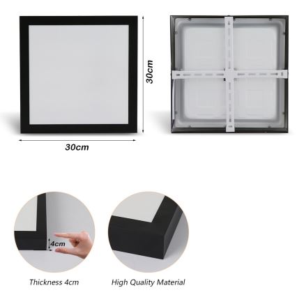 Brilagi - LED taklampa för badrum FRAME LED/24W/230V 30x30 cm 3000/4000/6000K IP44 svart