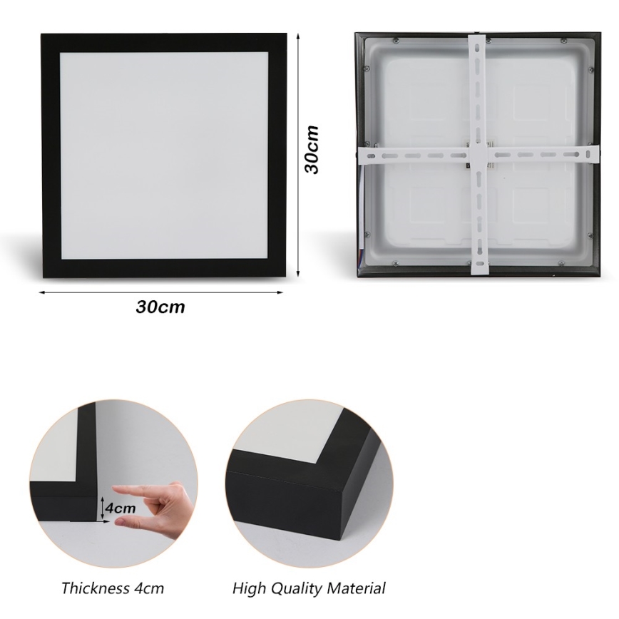 Brilagi - LED taklampa för badrum FRAME LED/24W/230V 30x30 cm 3000/4000/6000K IP44 svart