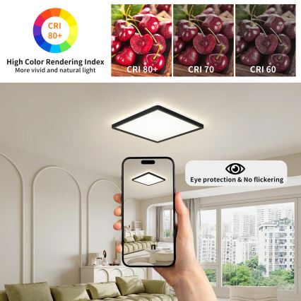Brilagi - LED taklampa för badrum ULTRA SLIM LED/24W/230V 42x42 cm svart IP54