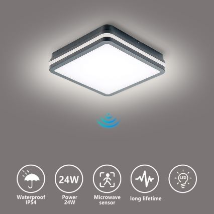 Brilagi - LED Utomhusbelysning med rörelsessensor BENE LED/24W/230V 26x26 cm antracit IP54