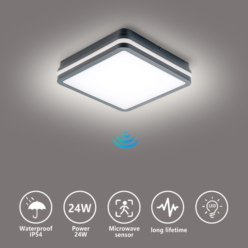 Brilagi - LED Utomhusbelysning med rörelsessensor BENE LED/24W/230V 26x26 cm antracit IP54