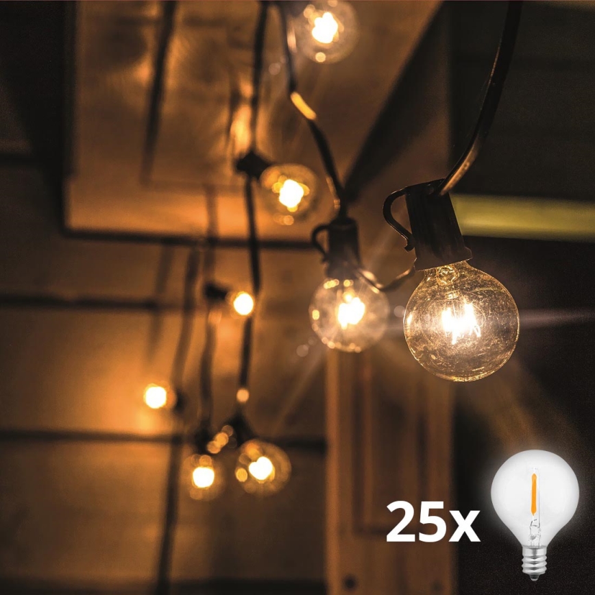 Brilagi - LED dekorativ utomhusslinga KRANS 25xE12 20m svart IP44 varm vit