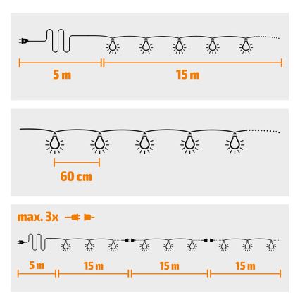 Brilagi - LED dekorativ utomhusslinga KRANS 25xE12 20m vit IP44 varm vit