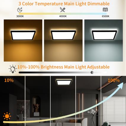 Brilagi - LED Dimbart takarmatur ULTRA SLIM LED/18W/230V 2700-6500K 30x30 cm svart + fjärrkontroll