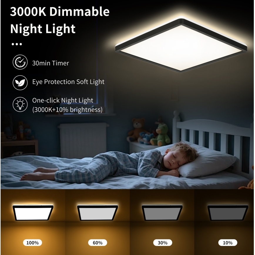 Brilagi - LED Dimbart takarmatur ULTRA SLIM LED/18W/230V 2700-6500K 30x30 cm svart + fjärrkontroll