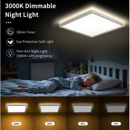 Brilagi - LED dimbar taklampa ULTRA SLIM LED/18W/230V 2700-6500K 30x30 cm vit + fjärrkontroll