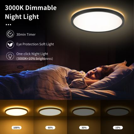 Brilagi - LED dimbar taklampa ULTRA SLIM LED/18W/230V 2700-6500K Ø 30 cm svart + fjärrkontroll
