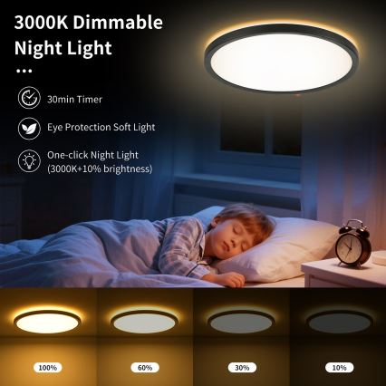 Brilagi - LED dimbar taklampa ULTRA SLIM LED/24W/230V 2700-6500K Ø 42 cm svart + fjärrkontroll