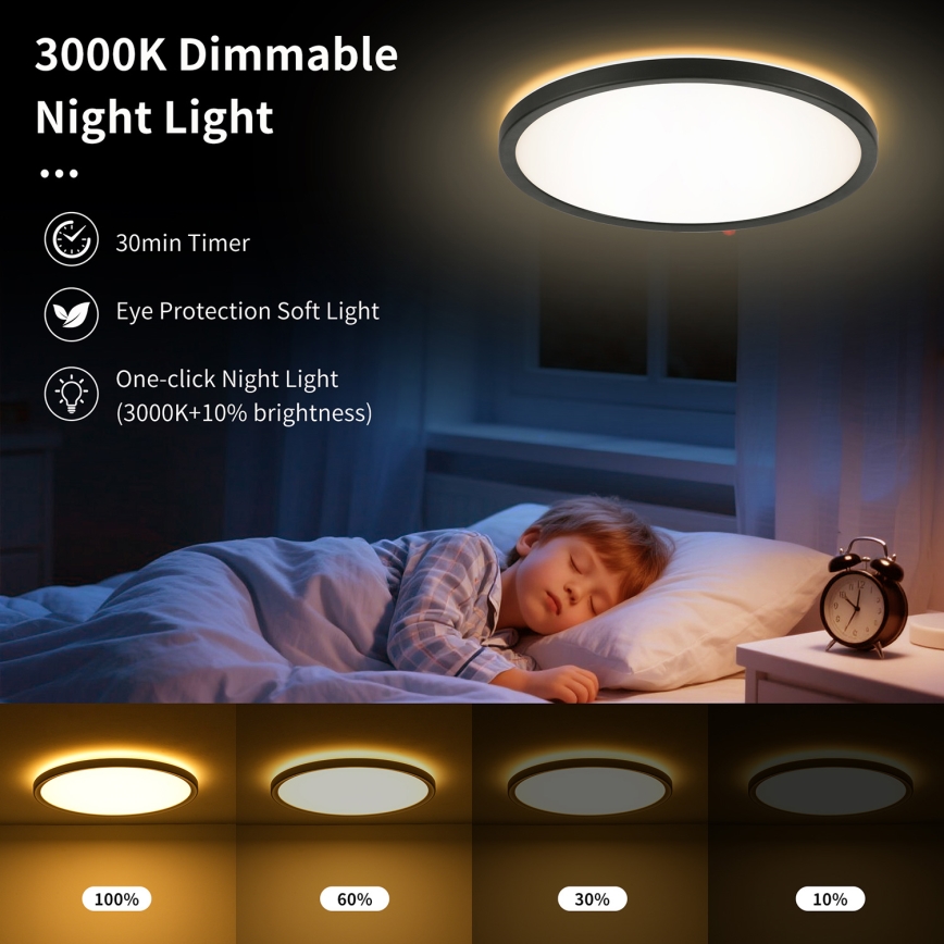 Brilagi - LED dimbar taklampa ULTRA SLIM LED/24W/230V 2700-6500K Ø 42 cm svart + fjärrkontroll
