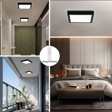 Brilagi - LED ljusreglerad taklampa till badrum FRAME SMART LED/24W/230V 30x30 cm 3000-6000K IP44 svart + fjärrkontroll