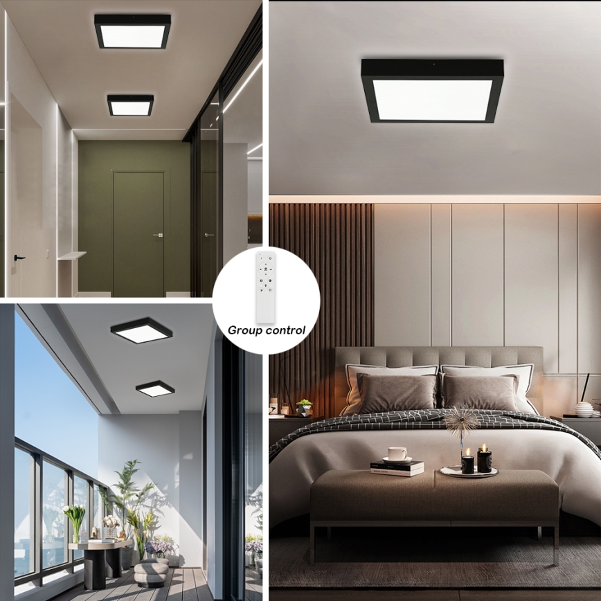 Brilagi - LED ljusreglerad taklampa till badrum FRAME SMART LED/24W/230V 30x30 cm 3000-6000K IP44 svart + fjärrkontroll