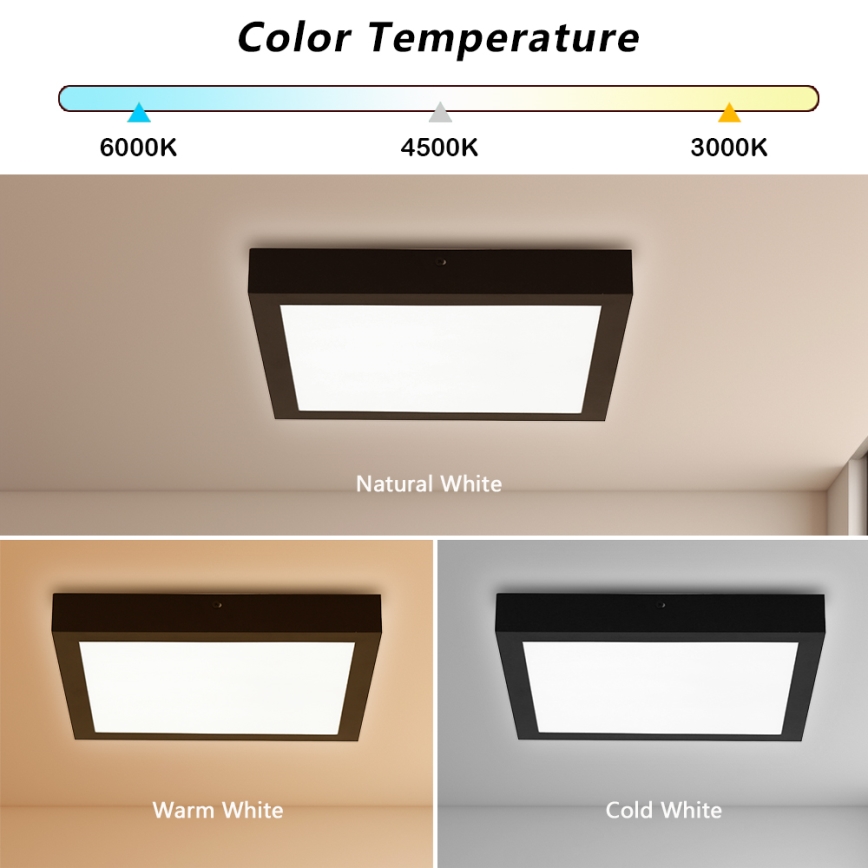 Brilagi - LED ljusreglerad taklampa till badrum FRAME SMART LED/24W/230V 30x30 cm 3000-6000K IP44 svart + fjärrkontroll