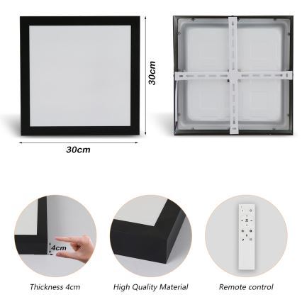 Brilagi - LED ljusreglerad taklampa till badrum FRAME SMART LED/24W/230V 30x30 cm 3000-6000K IP44 svart + fjärrkontroll
