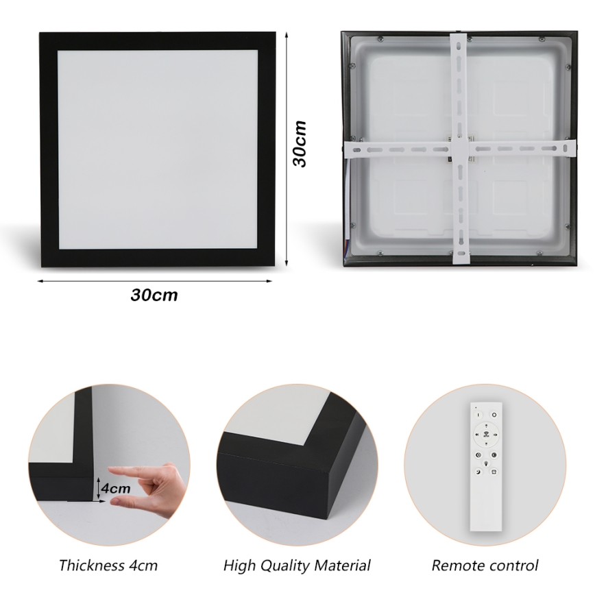Brilagi - LED ljusreglerad taklampa till badrum FRAME SMART LED/24W/230V 30x30 cm 3000-6000K IP44 svart + fjärrkontroll
