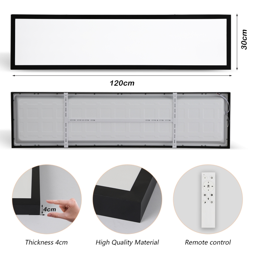 Brilagi - LED ljusreglerad taklampa till badrum FRAME SMART LED/50W/230V 30x120 cm 3000-6000K IP44 svart + fjärrkontroll