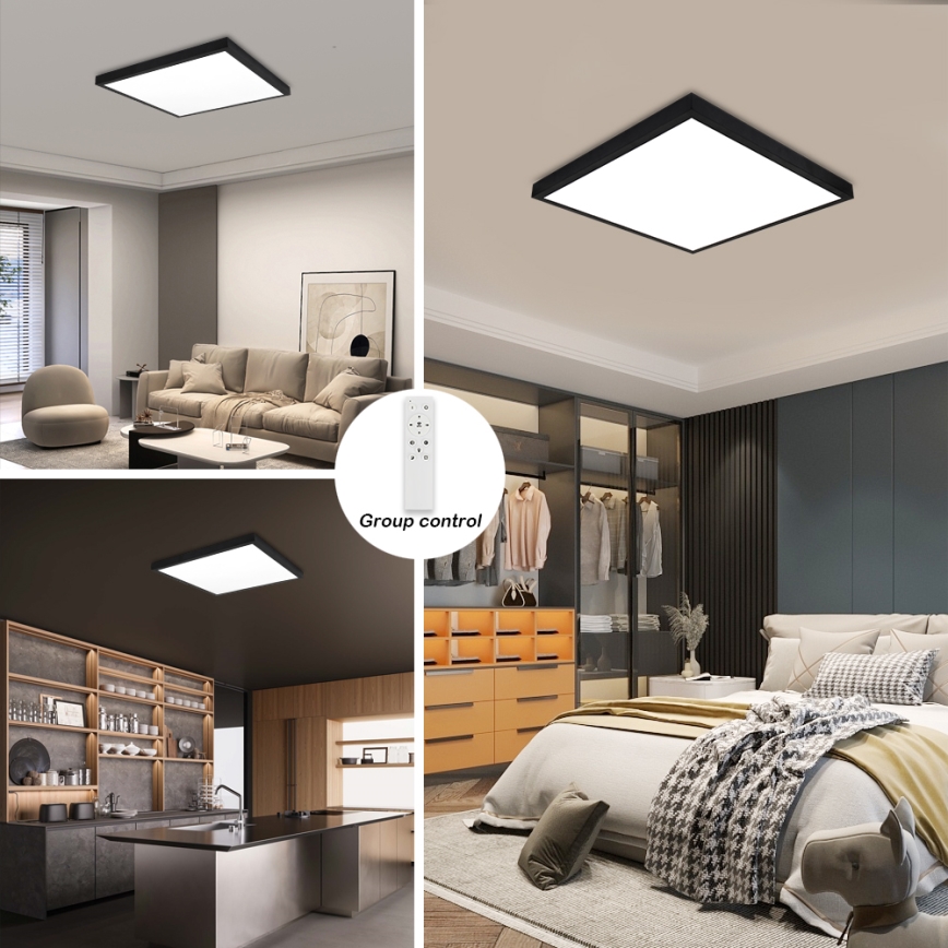Brilagi - LED ljusreglerad taklampa till badrum FRAME SMART LED/50W/230V 60x60 cm 3000-6000K IP44 svart + fjärrkontroll