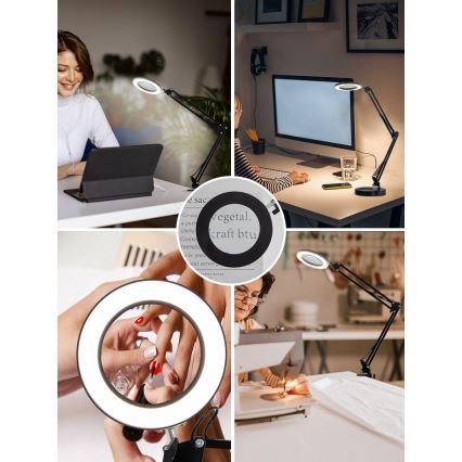 Brilagi - LED Dimbar bordslampa med ett förstoringsglas LENS LED/12W/5V 3000/4200/6000K svart