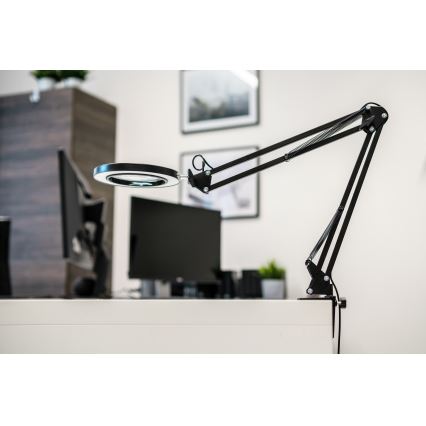 Brilagi - LED Dimbar bordslampa med ett förstoringsglas LENS LED/12W/5V 3000/4200/6000K svart