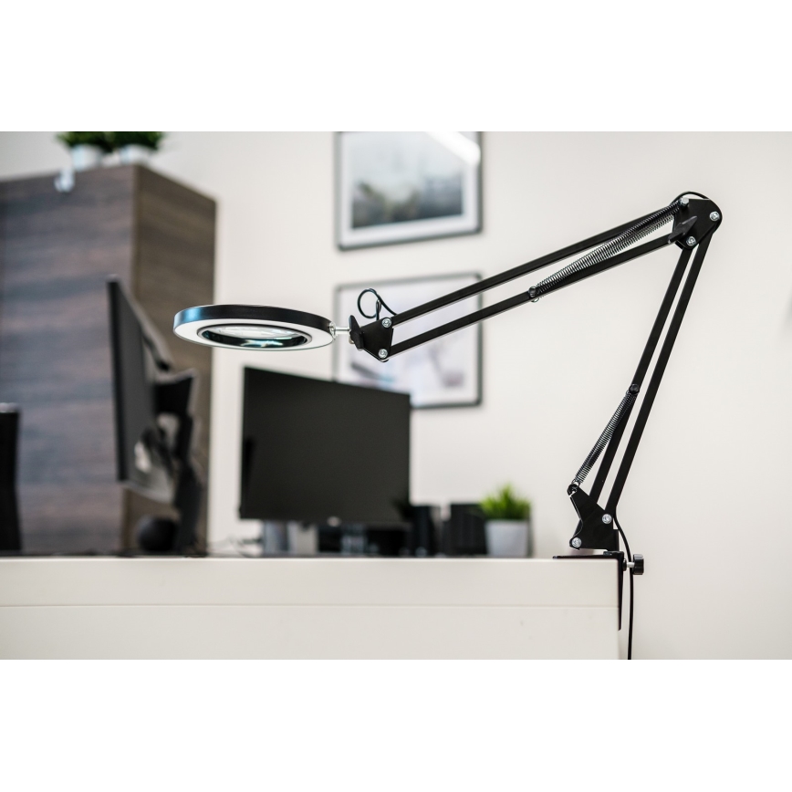 Brilagi - LED Dimbar bordslampa med ett förstoringsglas LENS LED/12W/5V 3000/4200/6000K svart