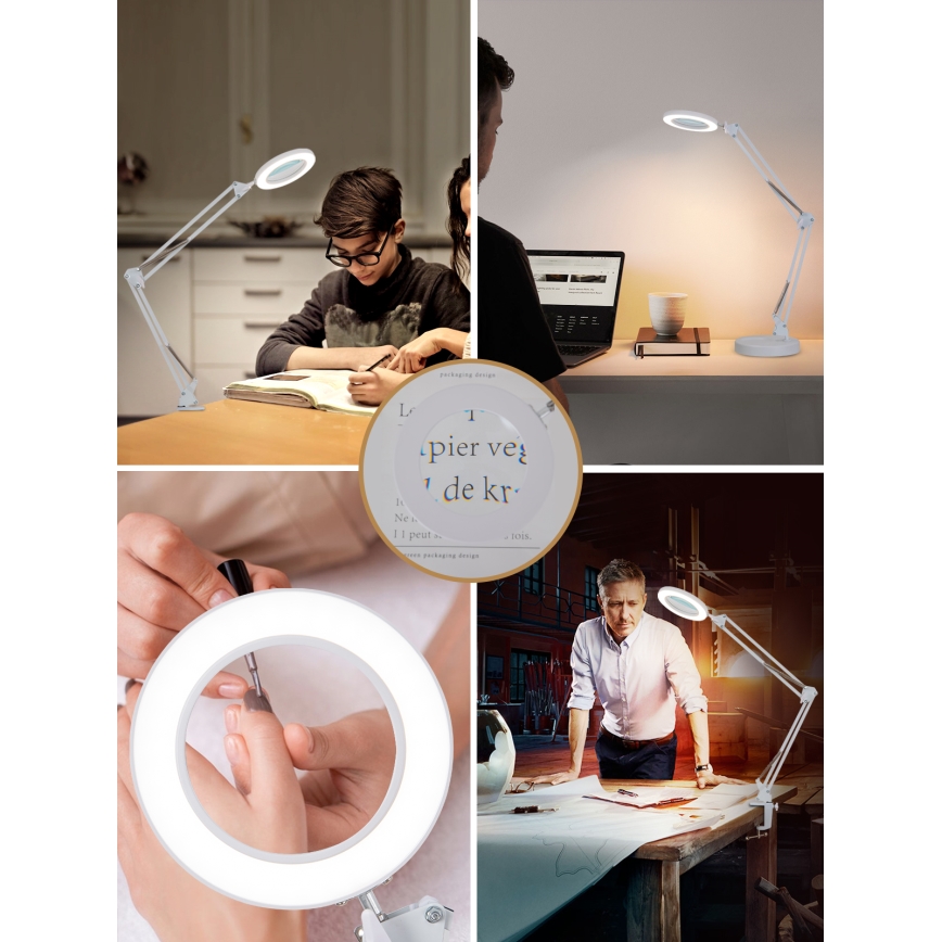 Brilagi - LED Dimbar bordslampa med ett förstoringsglas LENS LED/12W/5V 3000/4200/6000K vit
