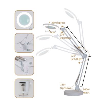 Brilagi - LED Dimbar bordslampa med ett förstoringsglas LENS LED/12W/5V 3000/4200/6000K vit
