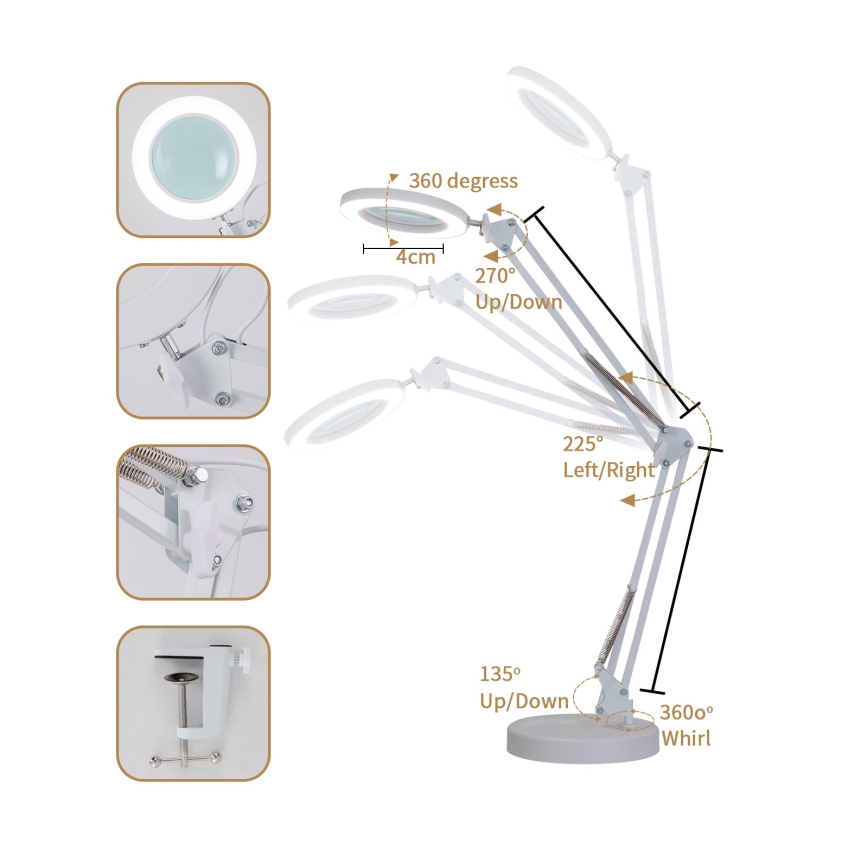 Brilagi - LED Dimbar bordslampa med ett förstoringsglas LENS LED/12W/5V 3000/4200/6000K vit