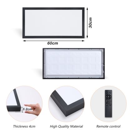 Brilagi - LED ljusreglerad taklampa till badrum FRAME SMART LED/30W/230V 30x60 cm 3000-6000K  IP44 svart  + fjärrkontroll