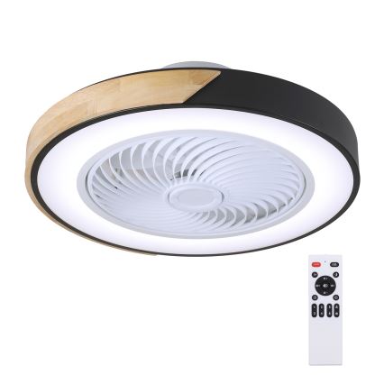 Brilagi - LED Dimbar taklampa med fläkt LED/30W/230V 3000-6500K svart/ek + fjärrkontroll