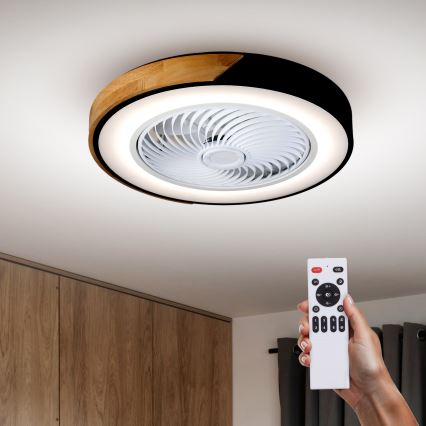 Brilagi - LED Dimbar taklampa med fläkt LED/30W/230V 3000-6500K svart/ek + fjärrkontroll