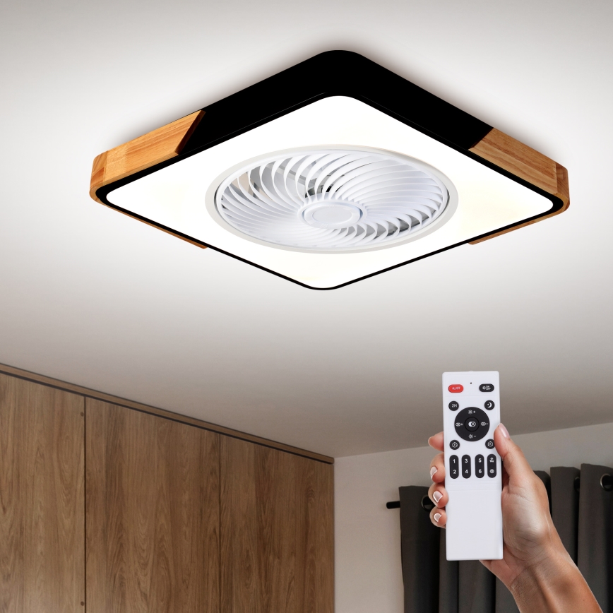 Brilagi - LED Dimbar taklampa med fläkt LED/30W/230V 3000-6500K svart/ek + fjärrkontroll