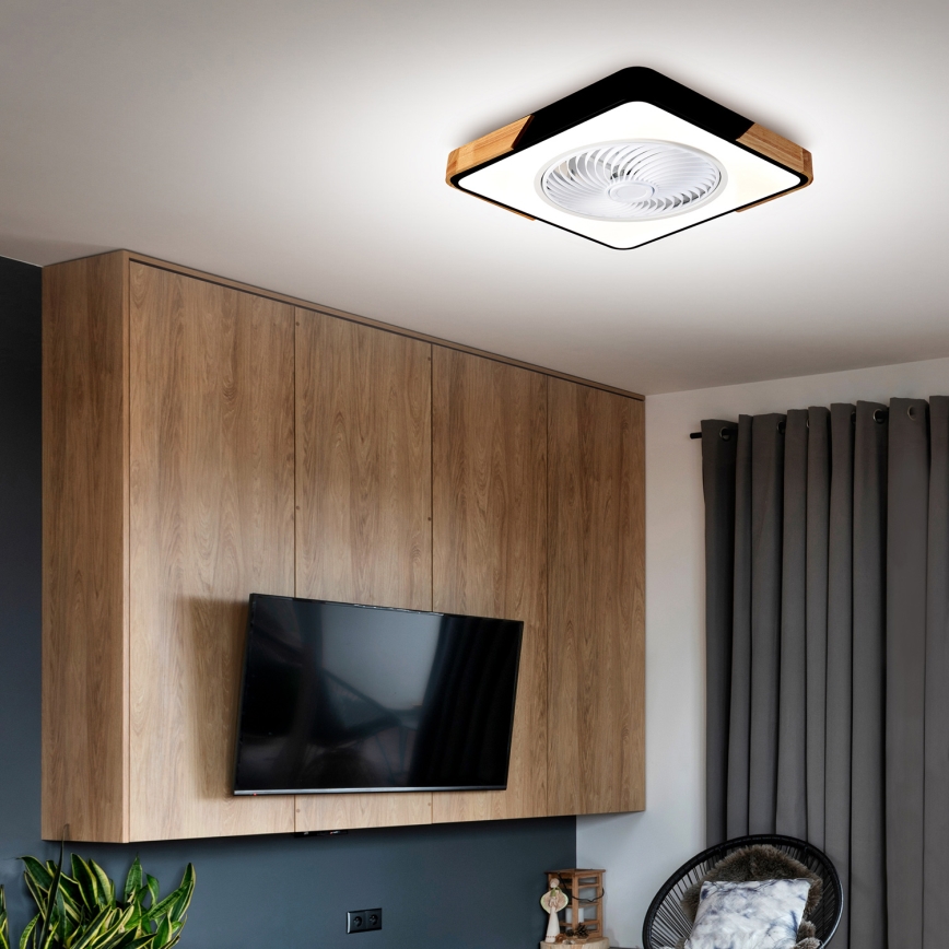 Brilagi - LED Dimbar taklampa med fläkt LED/30W/230V 3000-6500K svart/ek + fjärrkontroll