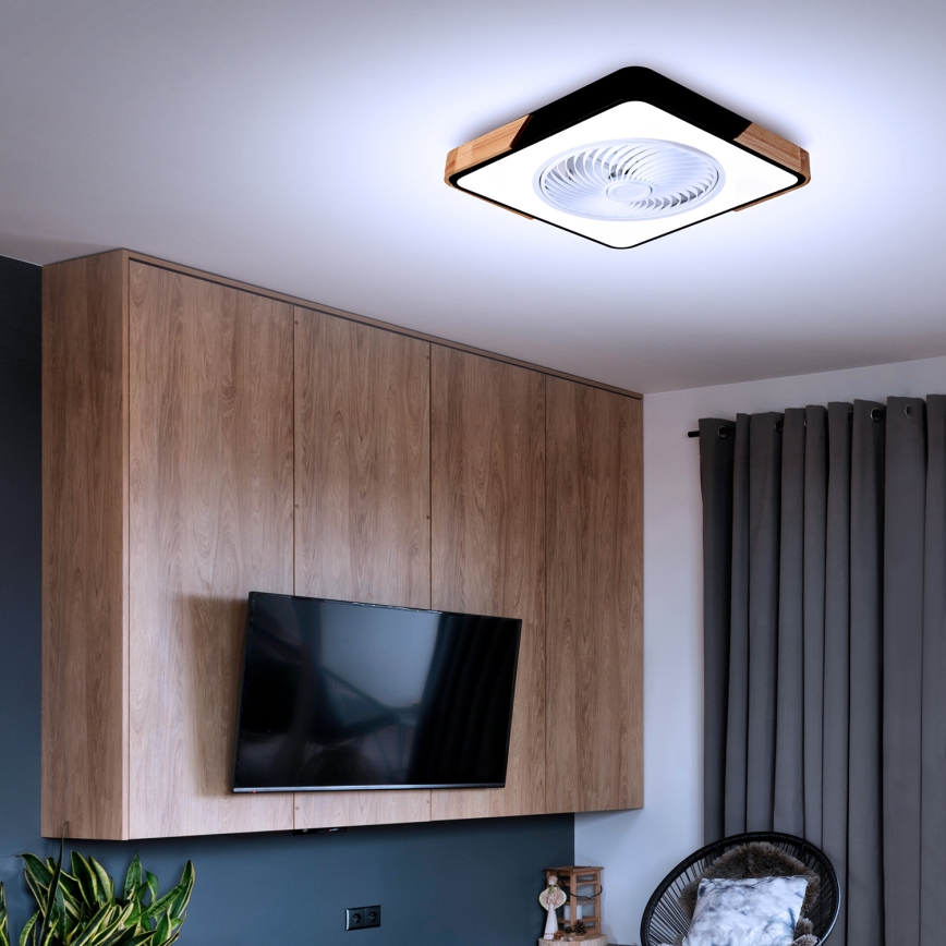 Brilagi - LED Dimbar taklampa med fläkt LED/30W/230V 3000-6500K svart/ek + fjärrkontroll