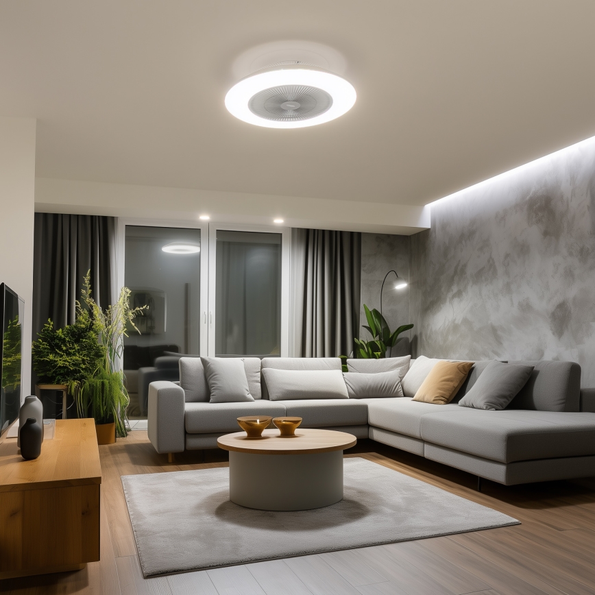 Brilagi - LED Dimbar lampa med fläkt AURA LED/38W/230V 3000-6000K silver + fjärrkontroll