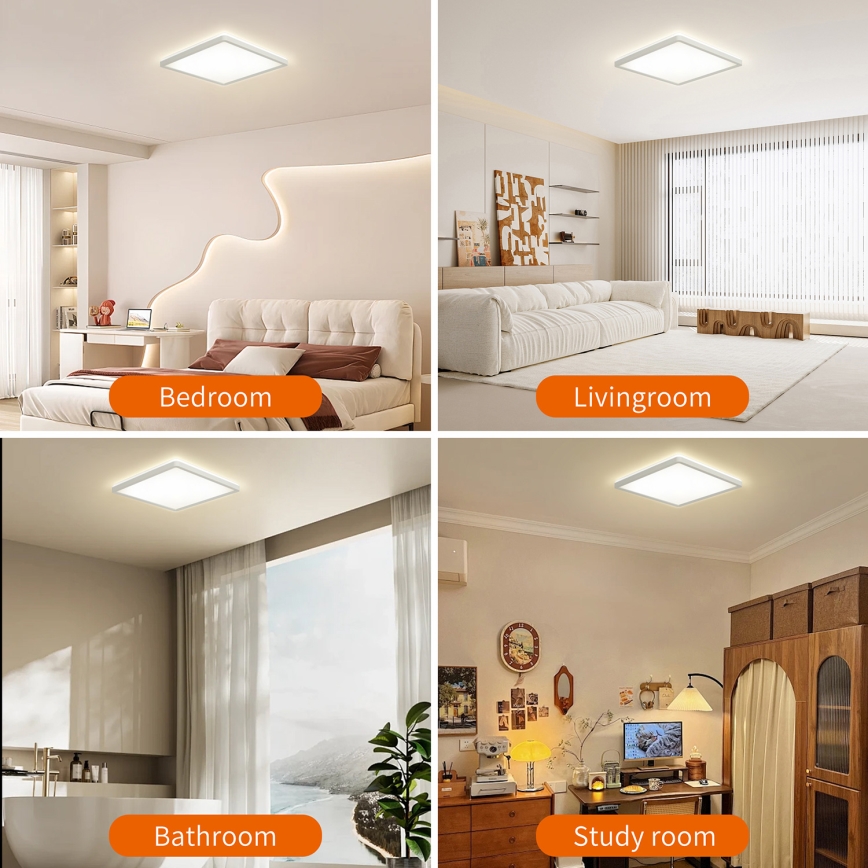 Brilagi - LED dimbar armatur med rörelse- och skymningssensor ULTRA SLIM LED/18W/230V 30x30 cm + fjärrkontroll