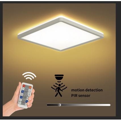 Brilagi - LED Dimbar lampa med motion och dusk sensor ULTRA SLIM LED/18W/230V 30x30 cm + fjärrkontroll
