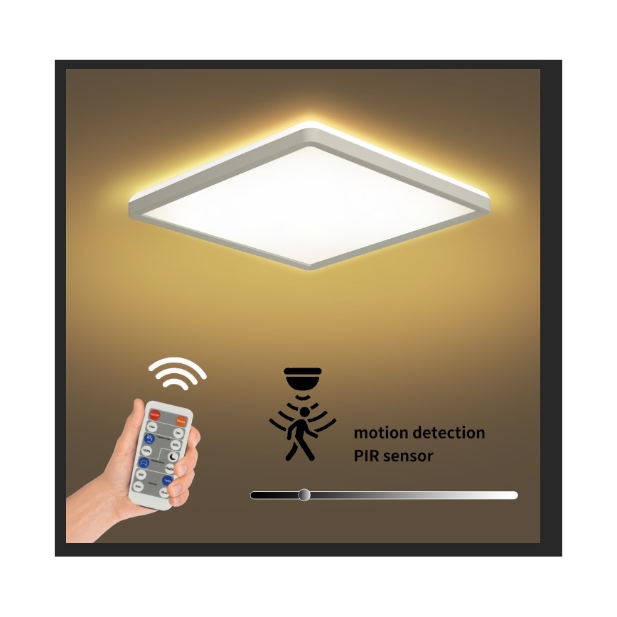 Brilagi - LED Dimbar lampa med motion och dusk sensor ULTRA SLIM LED/18W/230V 30x30 cm + fjärrkontroll