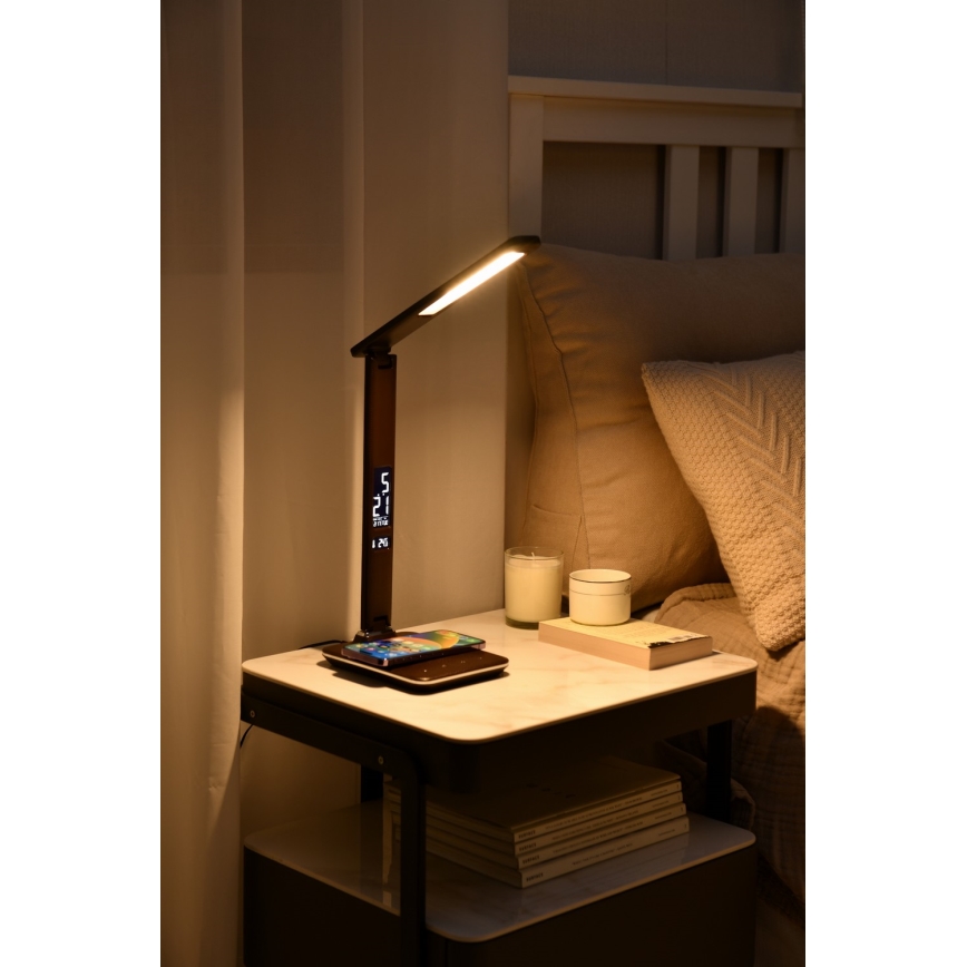 Brilagi - LED Dimbar bordslampa med QI trådlös laddning och USB REGINA LED/8,5W/230V brun