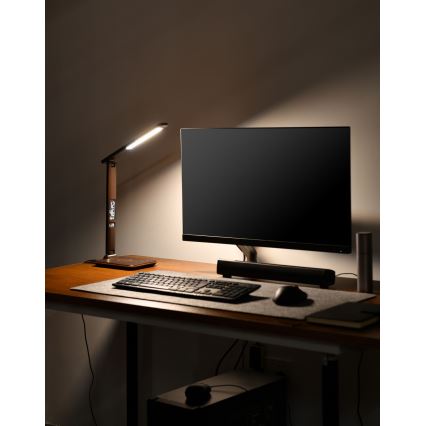Brilagi - LED Dimbar bordslampa med QI trådlös laddning och USB REGINA LED/8,5W/230V brun