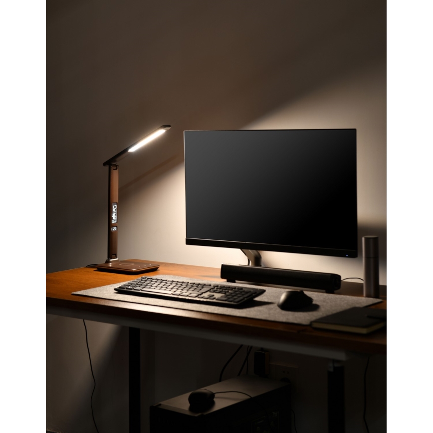 Brilagi - LED Dimbar bordslampa med QI trådlös laddning och USB REGINA LED/8,5W/230V brun