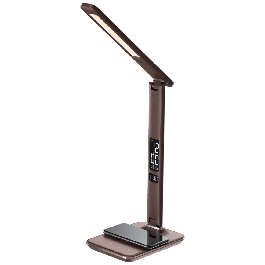 Brilagi - LED Dimbar bordslampa med QI trådlös laddning och USB REGINA LED/8,5W/230V brun